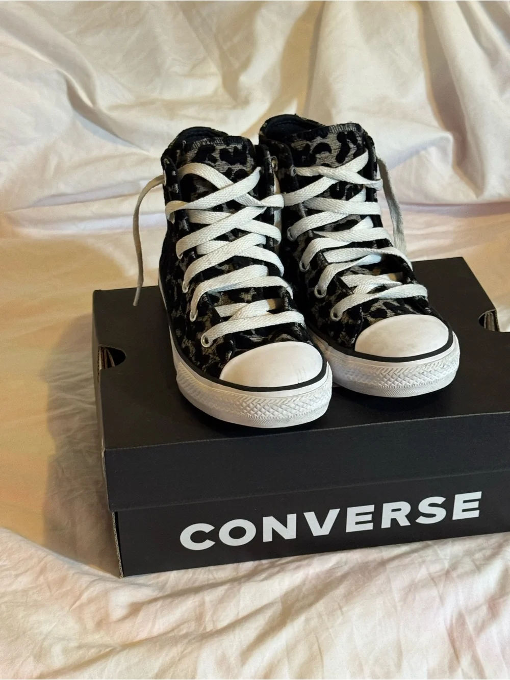 Converse Kids Black and Gray Leopard Print Chuck Taylor High Tops